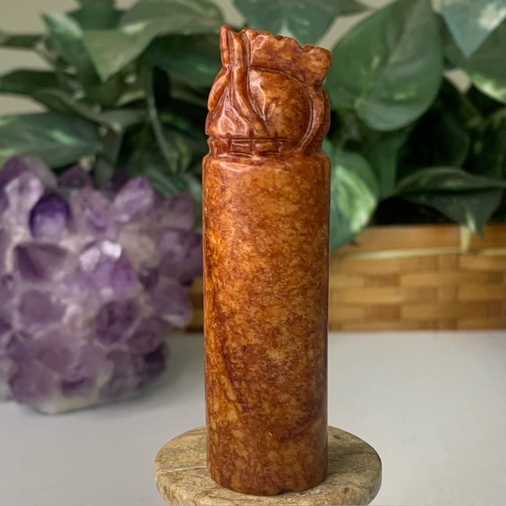 Chinese Shoushan Stone Seal Stamp Chop Statue Mythical Beast Horse Dragon 3.3"
